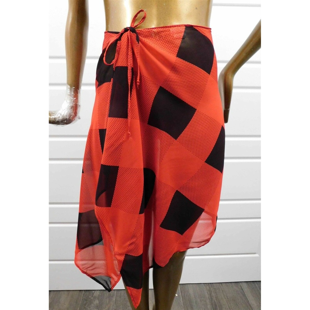 Gottex Black Red Print Bathing Suit Wrap sz S